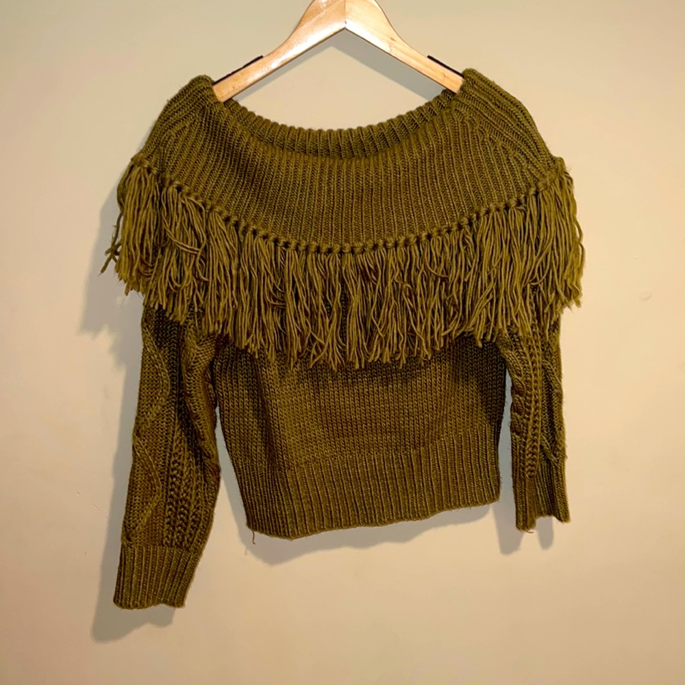 Green Fringe sweater